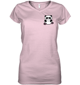 Cool Music Loving Panda feeling the beat (Pocket Size) - Hanes Women's Nano-T® V-Neck T-Shirt