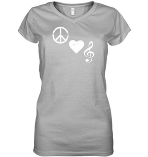 Peace Heart Musical Clef  - Hanes Women's Nano-T® V-Neck T-Shirt