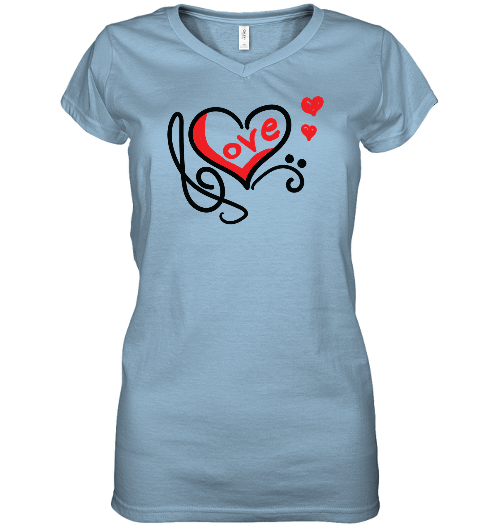 Love Music Heart Red - Hanes Women's Nano-T® V-Neck T-Shirt