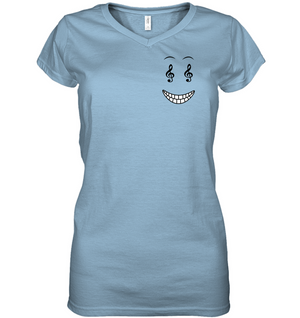 Happy Treble Face (Pocket Size) - Hanes Women's Nano-T® V-Neck T-Shirt