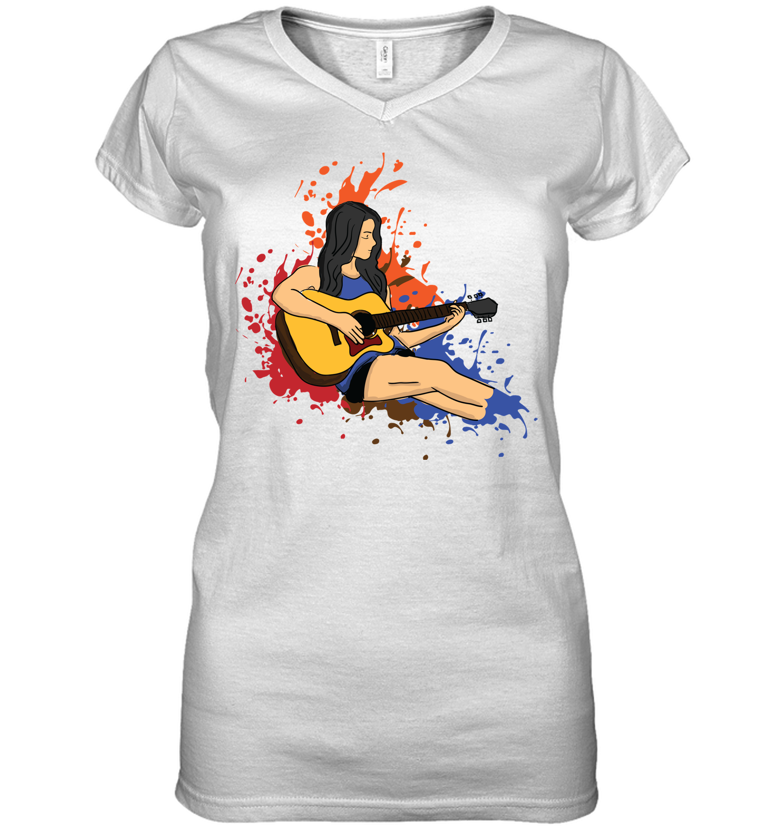 Girl Playing Guitar Splash - Hanes Women's Nano-T® V-Neck T-Shirt