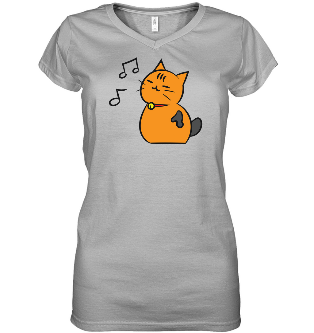 Singing Kitty - Hanes Women's Nano-T® V-Neck T-Shirt