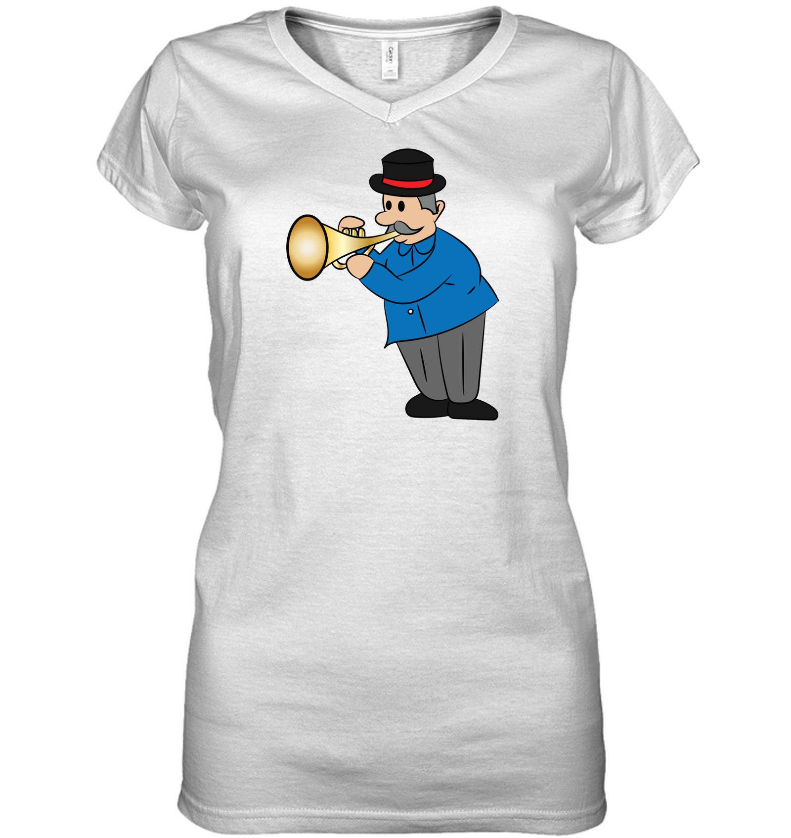 Man with Trumpet - Hanes Women's Nano-T® V-Neck T-Shirt