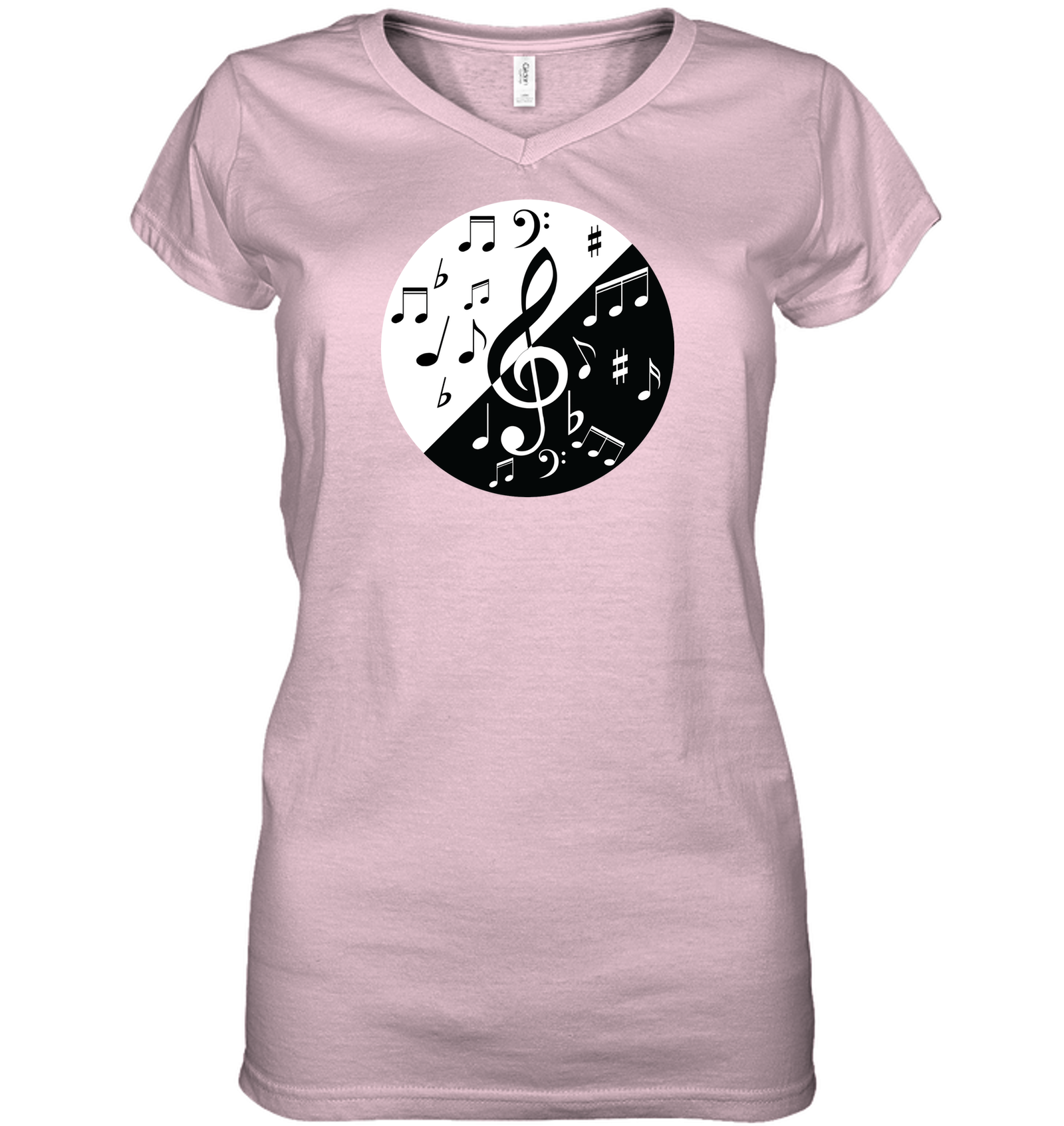 Musical Circle White Black - Hanes Women's Nano-T® V-Neck T-Shirt