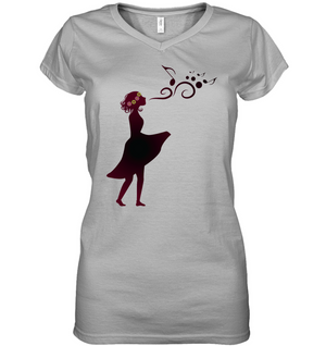 Girl Singing Silhouette - Hanes Women's Nano-T® V-Neck T-Shirt
