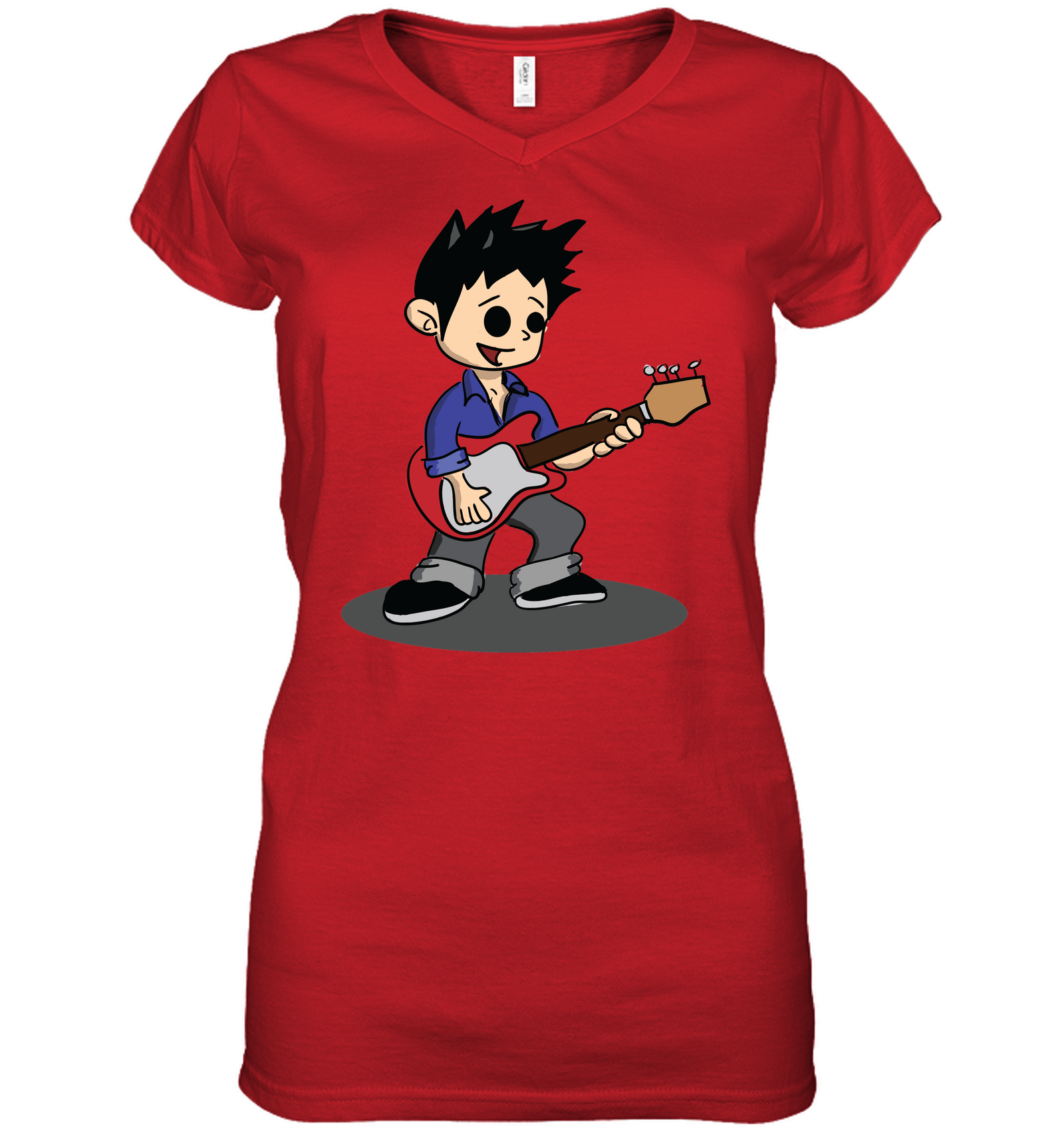 Boy Playing Guitar - Hanes Women's Nano-T® V-Neck T-Shirt