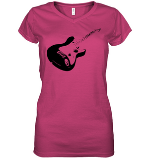 Cool black electric guitar- Hanes Women's Nano-T® V-Neck T-Shirt