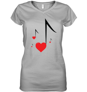 Four Floating Heart Notes  - Hanes Women's Nano-T® V-Neck T-Shirt