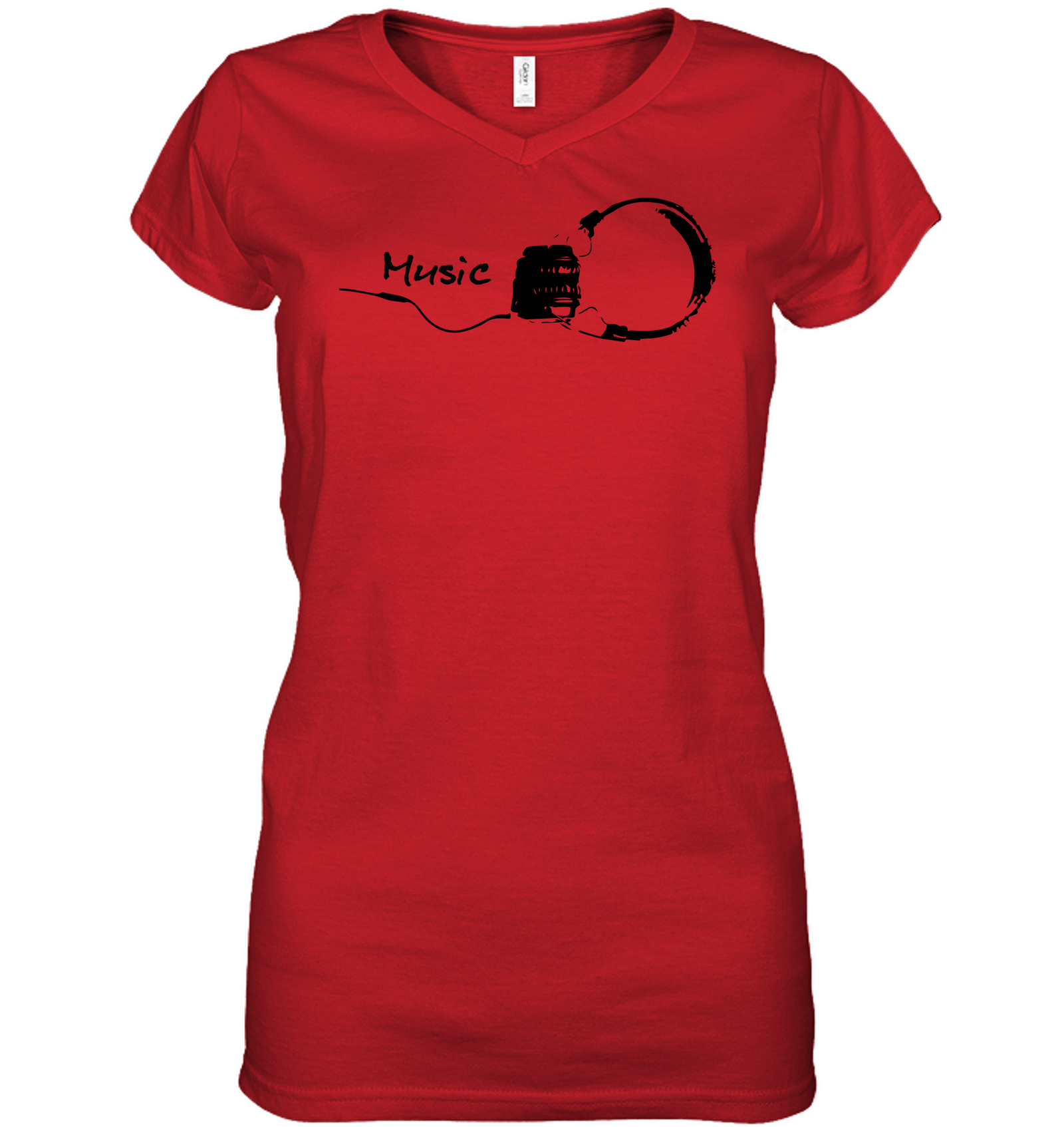 Black Headphones - Hanes Women's Nano-T® V-Neck T-Shirt