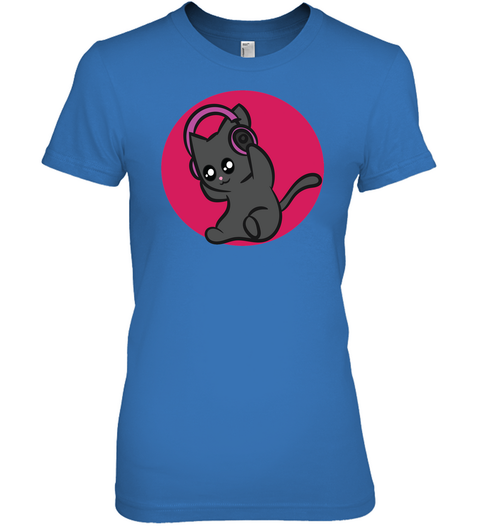 Cat with Headphone - Hanes Women's Nano-T® T-Shirt