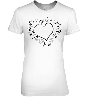 Floating Notes Heart Black - Hanes Women's Nano-T® T-shirt