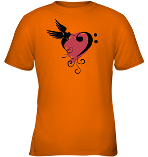 Bird and Musical Heart Red  -  Gildan Youth Short Sleeve T-Shirt