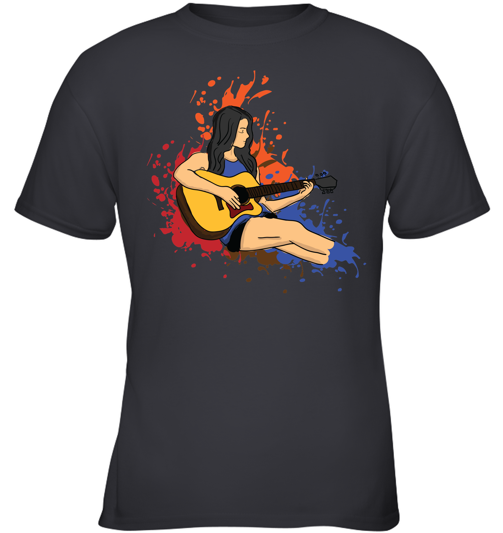 Girl Playing Guitar Splash - Gildan Youth Short Sleeve T-Shirt