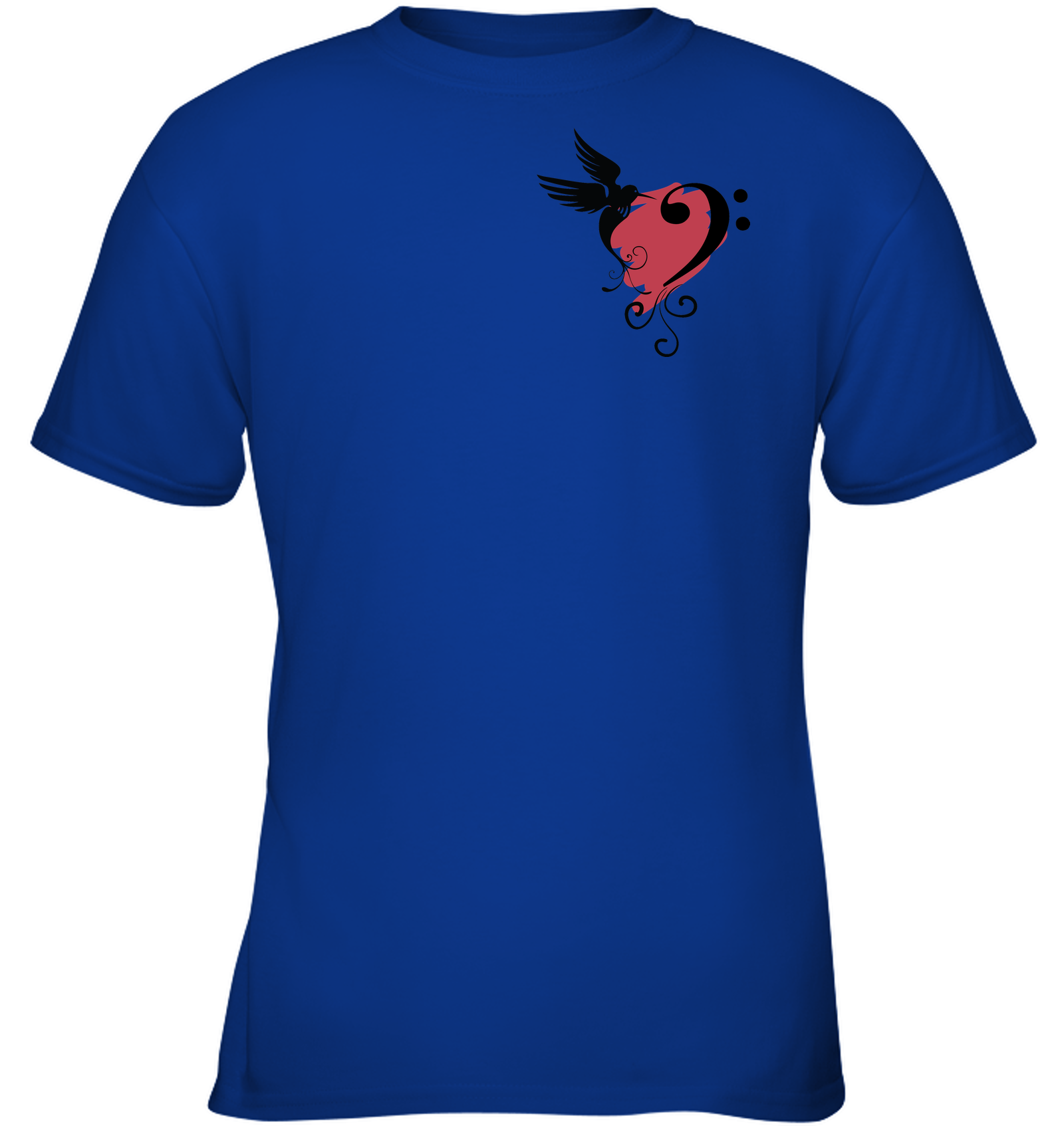 Bird and Musical Heart Red (Pocket Size)  -  Gildan Youth Short Sleeve T-Shirt