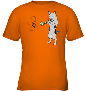 Cat with Trumpet - Gildan Youth Short Sleeve T-Shirt