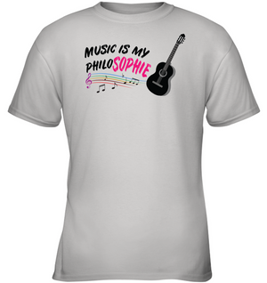 Music is my Philo-Sophie Colorful + Guitar - Gildan Youth Short Sleeve T-Shirt