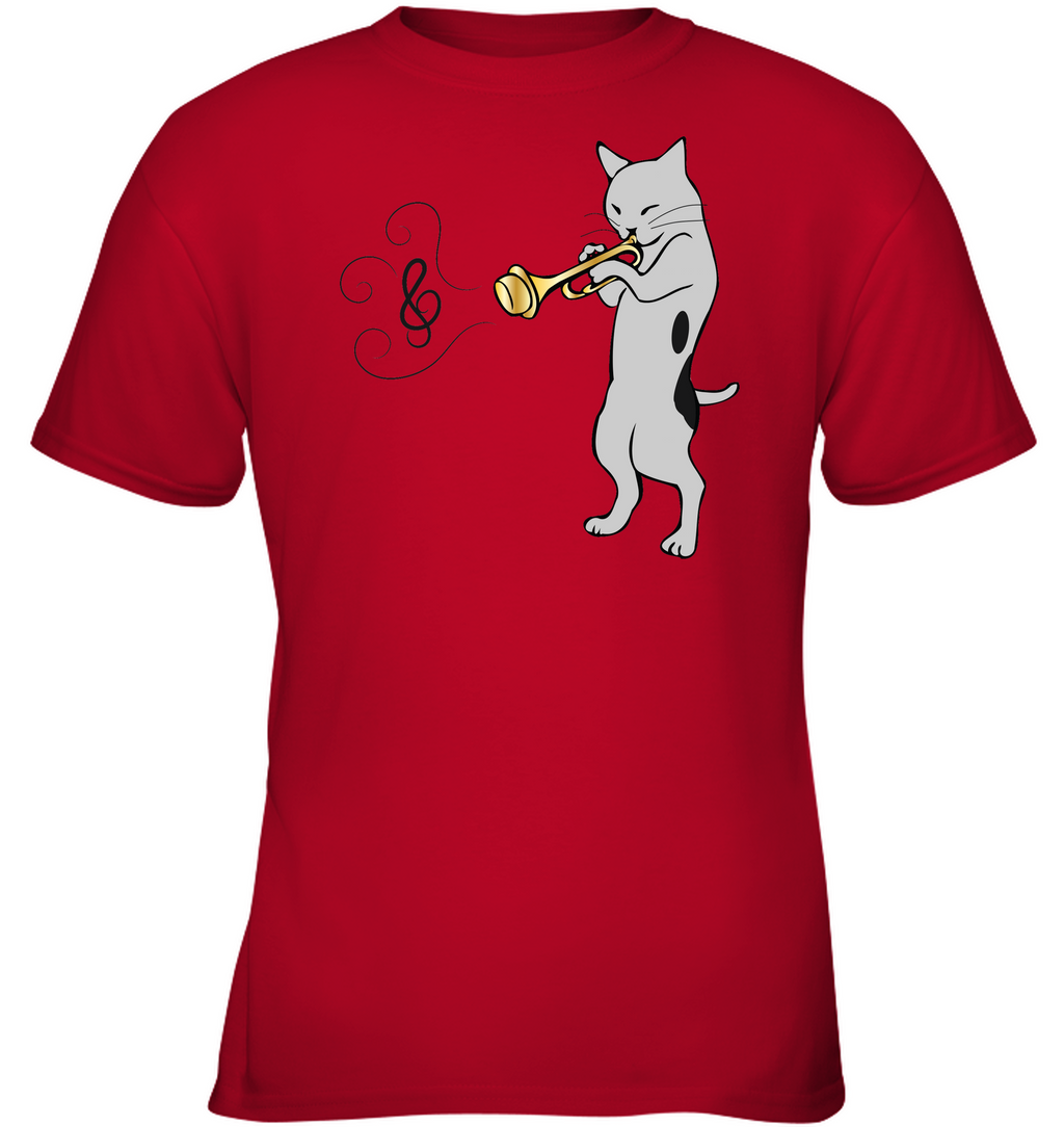Cat with Trumpet - Gildan Youth Short Sleeve T-Shirt