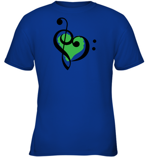 Treble Bass Green Heart - Gildan Youth Short Sleeve T-Shirt