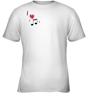 I Love Music Hearts and Fun (Pocket Size) - Gildan Youth Short Sleeve T-Shirt