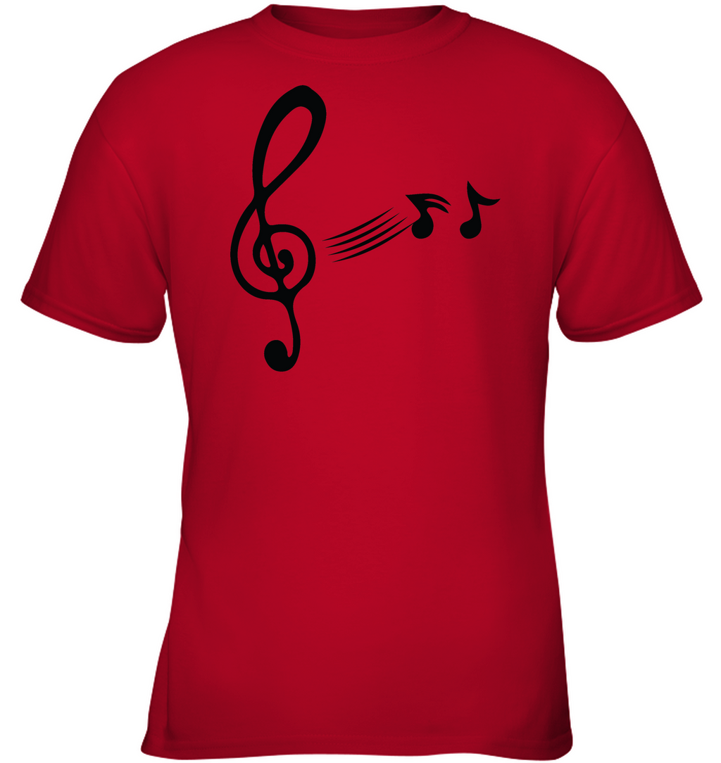 Treble Clef with floating Notes - Gildan Youth Short Sleeve T-Shirt
