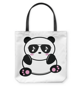 Cool Music Loving Panda feeling the beat- Basketweave Tote Bag