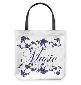 Music with Flowers - Basketweave Tote Bag