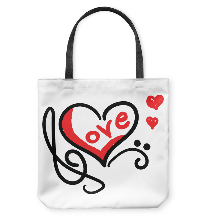 Love Music Heart Red  - Basketweave Tote Bag