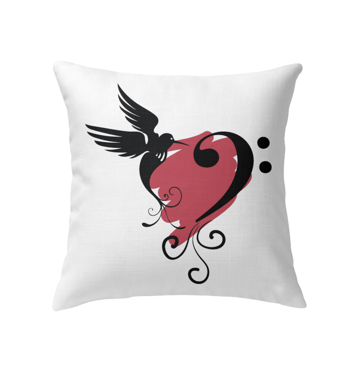 Bird and Musical Heart Red - Indoor Pillow