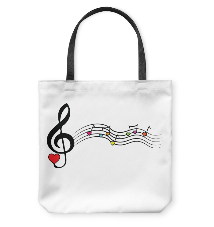 Musical Waves, Heart Notes and Colors - Basketweave Tote Bag