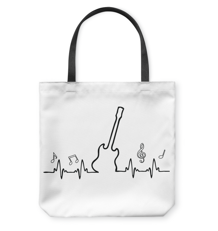 Guitar Notes Heartbeat - Basketweave Tote Bag