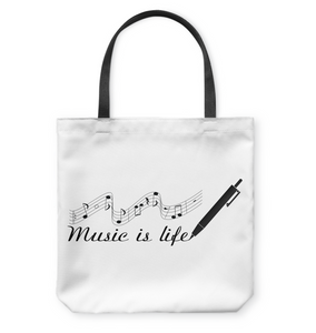 Music is Life Note - Basketweave Tote Bag