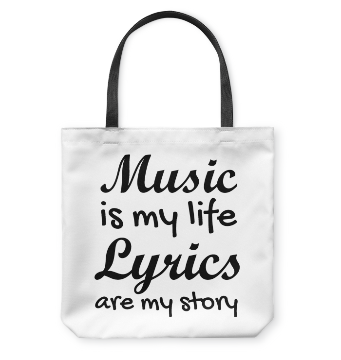 Music is my life Lyrics are my story - Basketweave Tote Bag