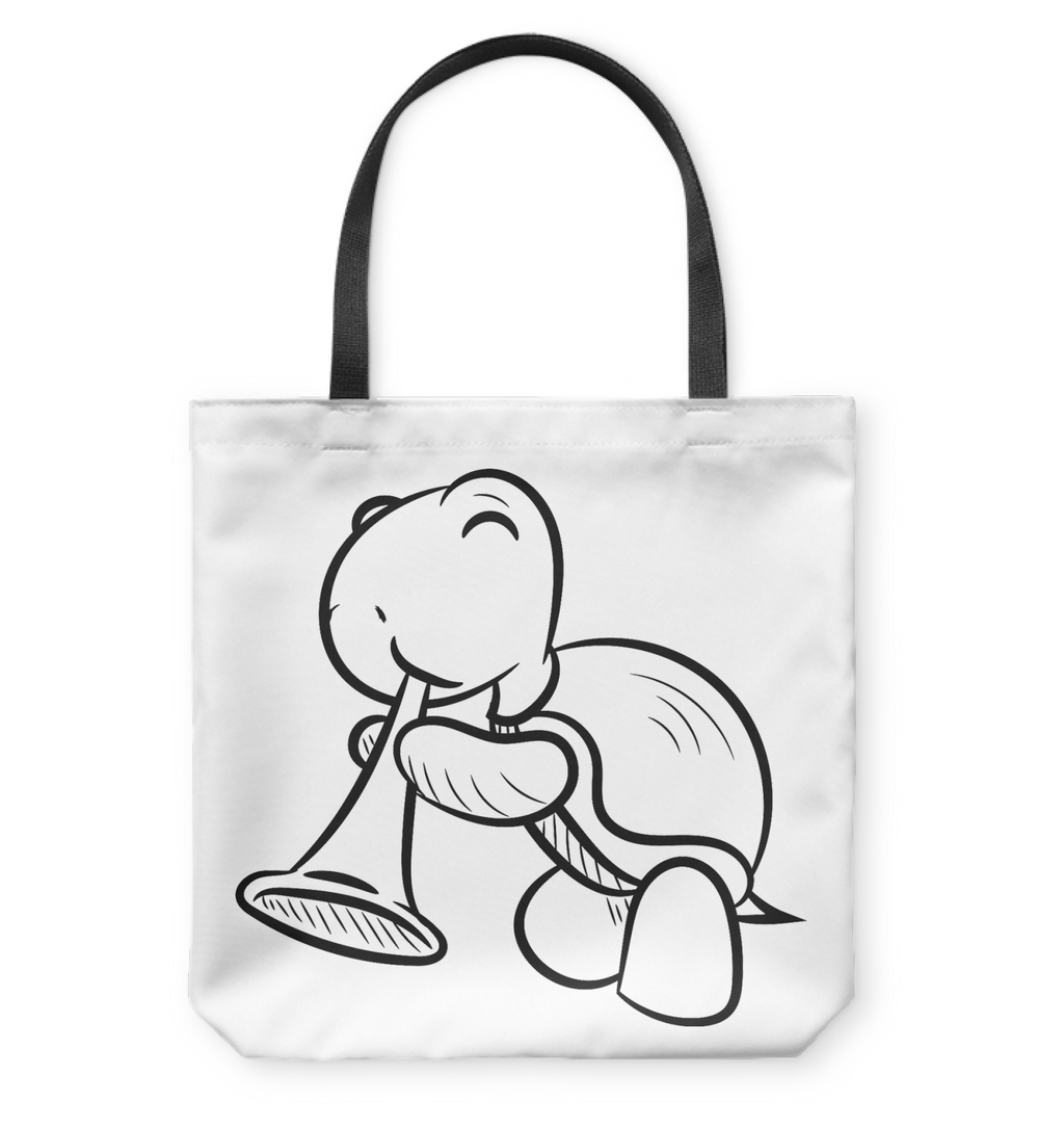 Turtle with Trumpet - Basketweave Tote Bag