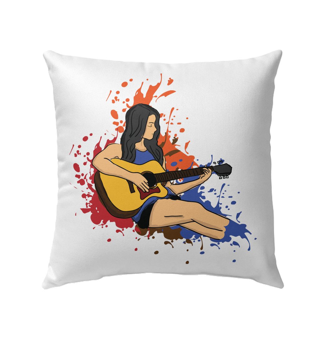 Girl Playing Guitar Splash - Outdoor Pillow