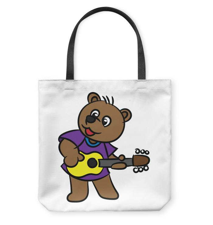Bear Playing Guitar - Basketweave Tote Bag