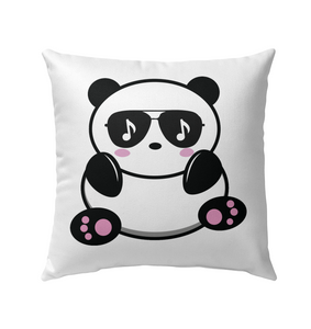 Cool Music Loving Panda feeling the beat - Outdoor Pillow