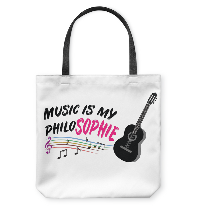 Music is my Philo-Sophie Colorful + Guitar - Basketweave Tote Bag
