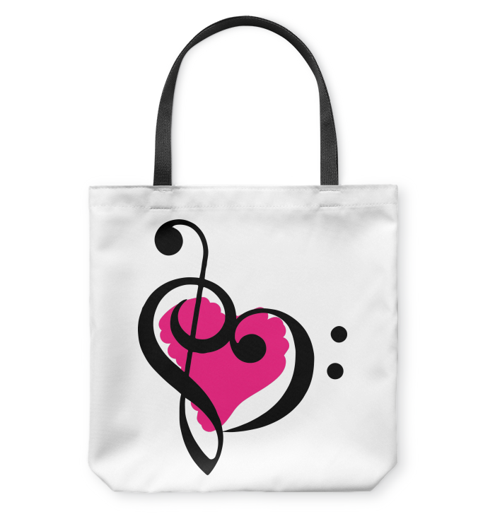 Treble Bass Pink Heart - Basketweave Tote Bag