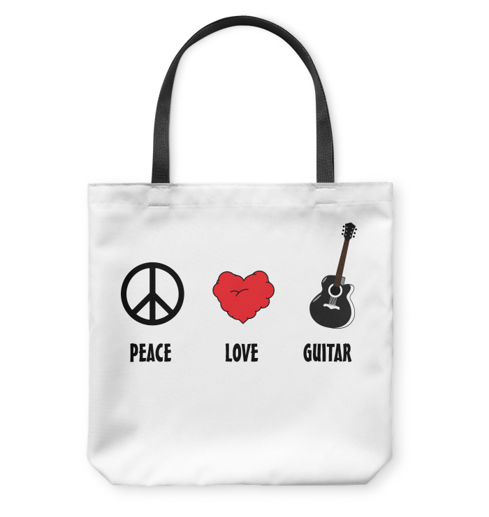 Peace Love Guitar - Basketweave Tote Bag