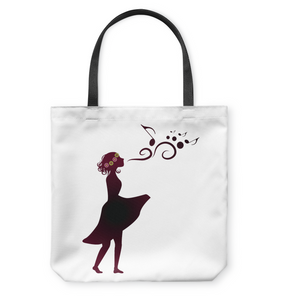 Girl Singing Silhouette - Basketweave Tote Bag
