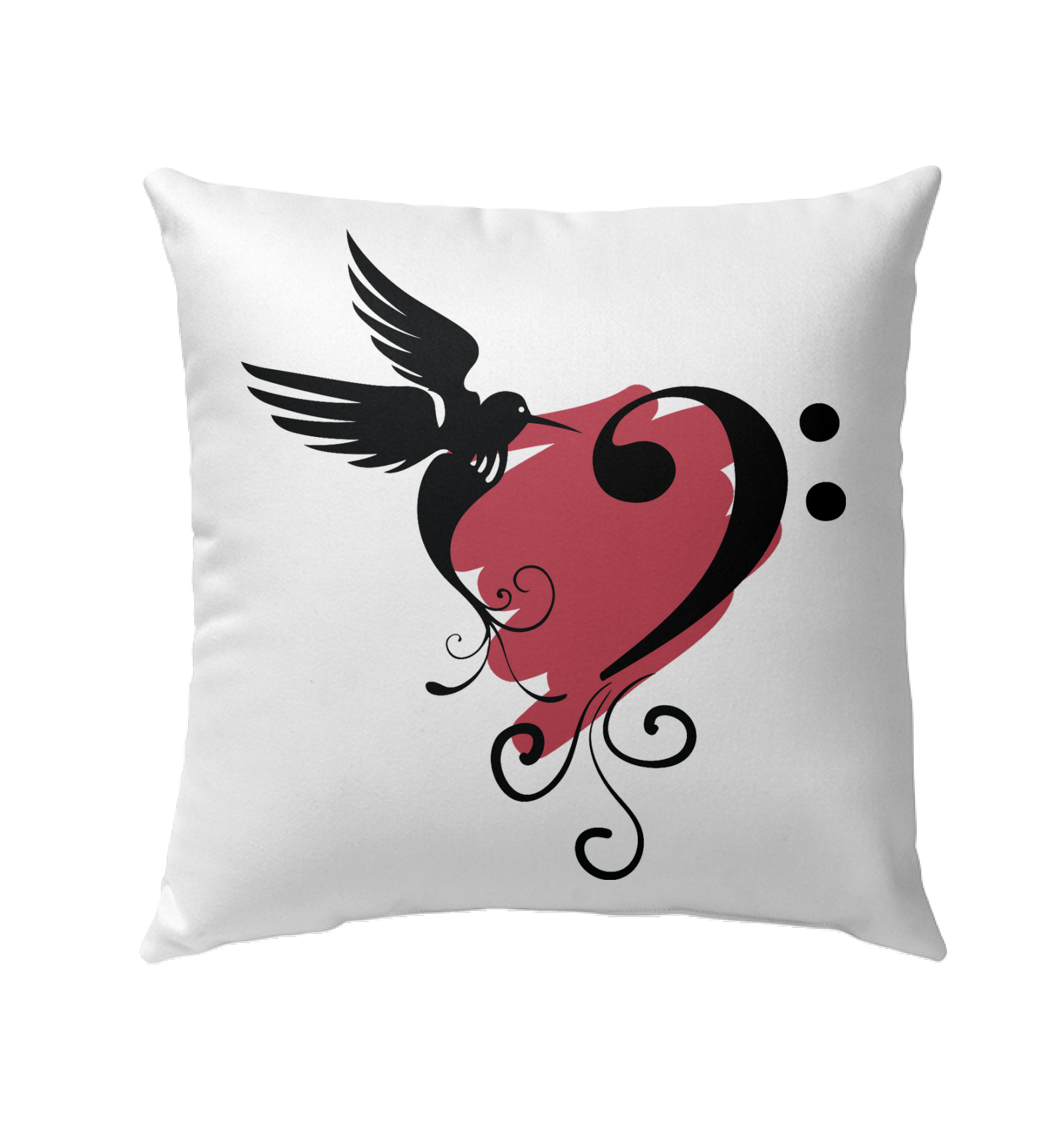 Bird and Musical Heart Red - Outdoor Pillow