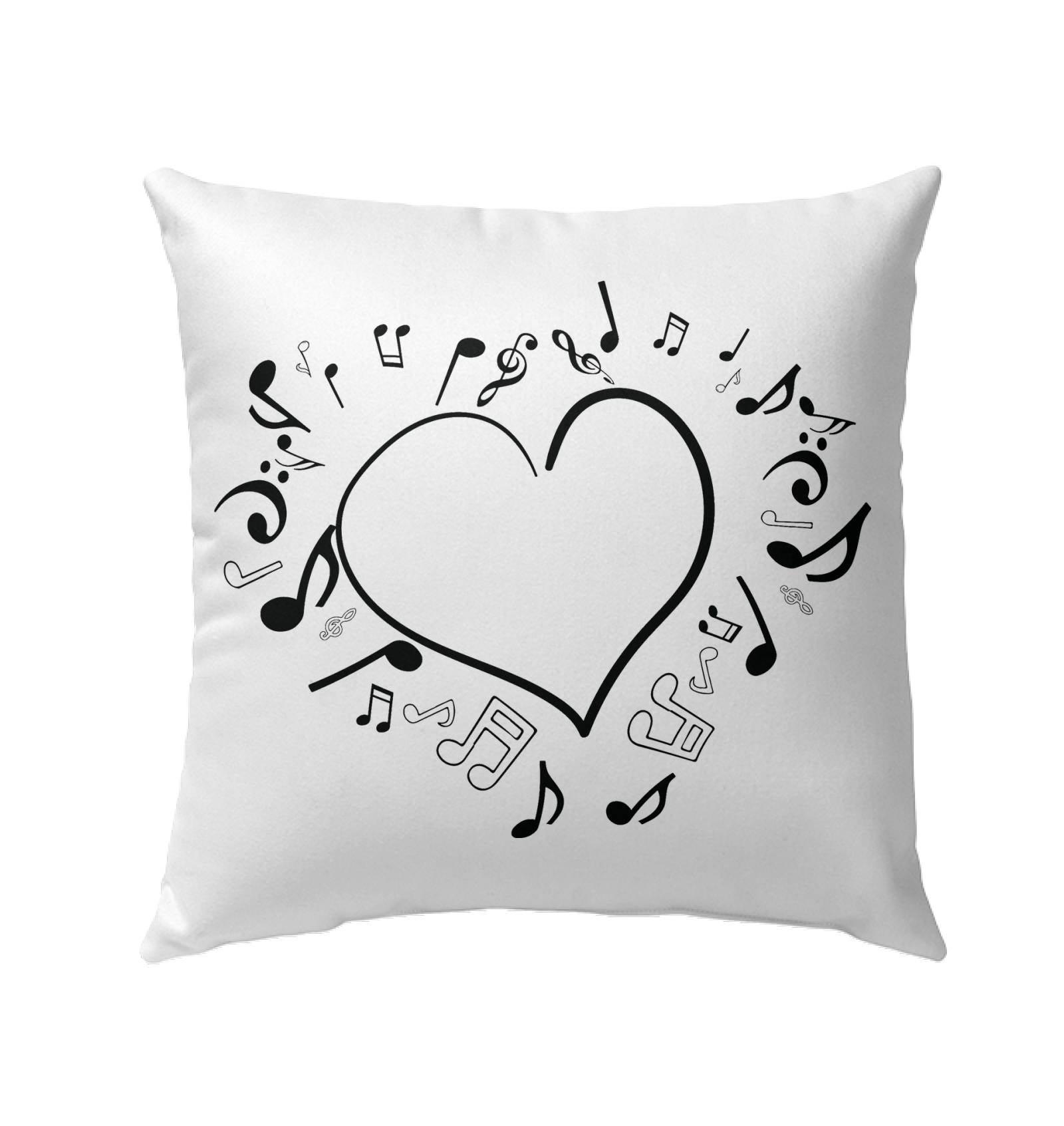 Floating Notes Heart Black - Outdoor Pillow