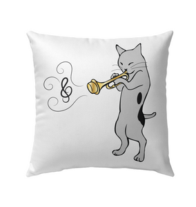 Cat with Trumpet - Outdoor Pillow
