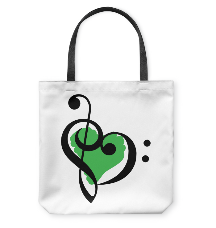 Treble Bass Green Heart - Basketweave Tote Bag