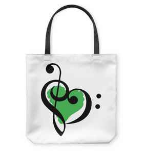 Treble Bass Green Heart - Basketweave Tote Bag