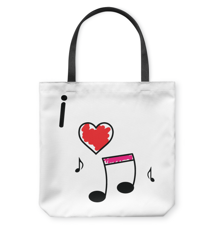 I Love Music Hearts and Fun - Basketweave Tote Bag