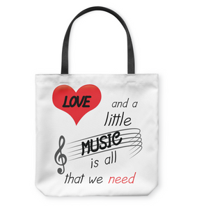 Love and a Little Music is all that we need - Basketweave Tote Bag