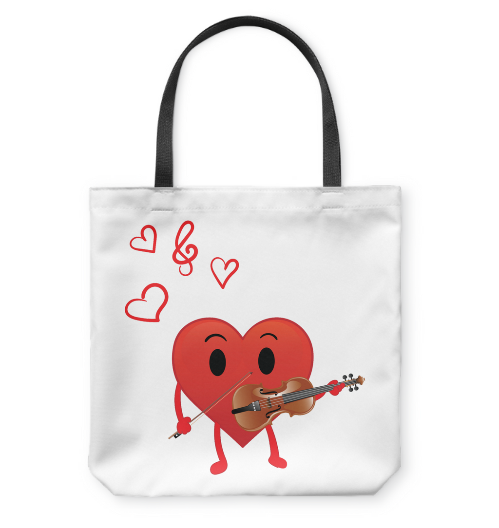 Heart Playing Violin - Basketweave Tote Bag