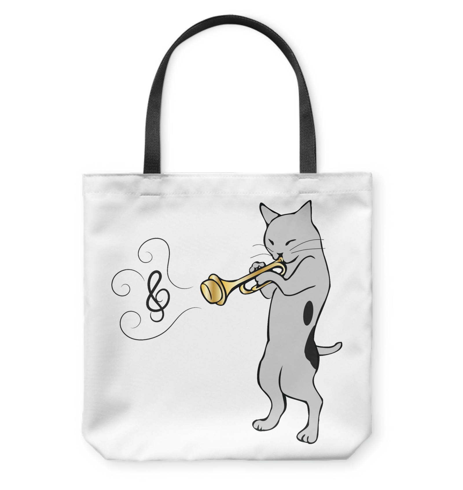 Cat with Trumpet - Basketweave Tote Bag