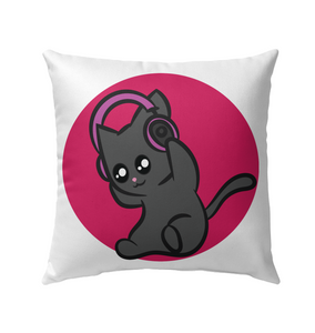 Cat with Headphone - Outdoor Pillow